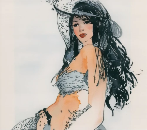 watercolor pin up,watercolor mermaid,fashion illustration,amano,mermaid,gold foil mermaid,asian woman,oriental girl,dita,watercolor women accessory,figure drawing,pinup girl,the sea maid,siren,watercolor sketch,pin-up girl,mari makinami,japanese woman,tiger lily,watercolor,Illustration,Paper based,Paper Based 07