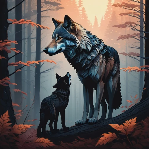 two wolves,wolf couple,wolves,howling wolf,european wolf,wolf,wolf hunting,werewolves,forest animals,canis lupus,gray wolf,wolfdog,woodland animals,howl,forest animal,canidae,dog illustration,wolf pack,the wolf pit,wolf's milk,Conceptual Art,Fantasy,Fantasy 32