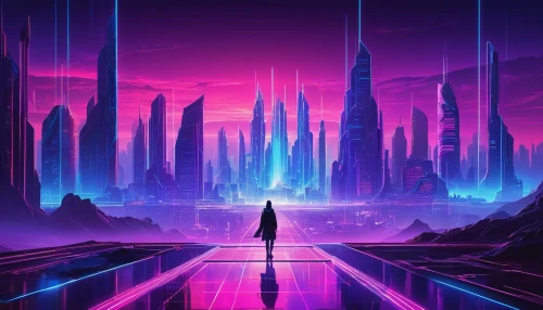 futuristic landscape,cyberpunk,futuristic,vast,ultraviolet,scifi,vapor,metropolis,sci-fi,sci - fi,fantasy city,cityscape,alien world,cg artwork,sci fiction illustration,dystopia,beyond,dystopian,purple wallpaper,horizon,Illustration,Vector,Vector 11