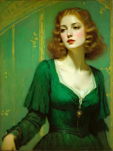 emerald,crème de menthe,in green,emile vernon,absinthe,green,green and white,green dress,menta,portrait of a girl,light green,cuban emerald,green apple,green wreath,art nouveau,lilian gish - female,transistor,green train,young woman,portrait of a woman,Art,Classical Oil Painting,Classical Oil Painting 44