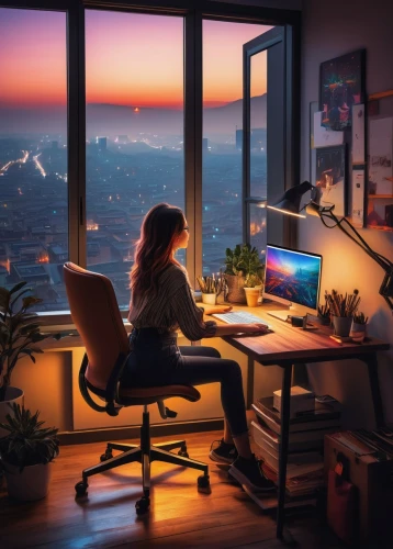 girl at the computer,office desk,blur office background,working space,desk,computer desk,modern office,creative office,remote work,computer workstation,work from home,girl studying,office worker,night administrator,work at home,desktop computer,women in technology,workspace,work space,work desk,Art,Classical Oil Painting,Classical Oil Painting 21