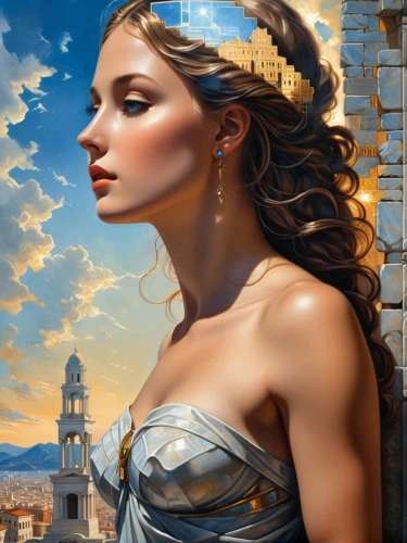 athena,fantasy art,fantasy portrait,aphrodite,the carnival of venice,jessamine,fantasy picture,hispania rome,venetia,romantic portrait,diadem,artemisia,world digital painting,cleopatra,lycaenid,cepora judith,celtic woman,taormina,fantasy woman,neoclassic,Art,Classical Oil Painting,Classical Oil Painting 02