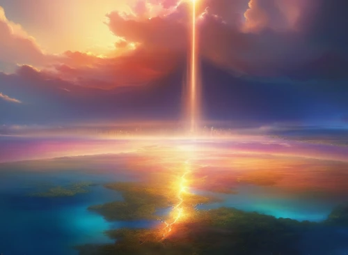 the pillar of light,fantasy landscape,spire,heavenly ladder,fairy chimney,beam of light,beacon,pillar of fire,futuristic landscape,tribute in light,world digital painting,tower fall,heaven gate,fantasia,sunburst background,rocket launch,dream world,sky space concept,torch,skyflower,Illustration,Realistic Fantasy,Realistic Fantasy 01