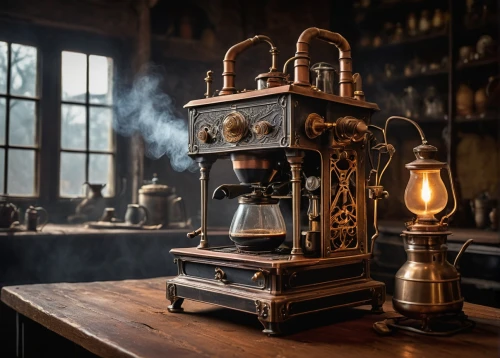 clockmaker,scientific instrument,the gramophone,candlemaker,victorian kitchen,distillation,potions,apothecary,the phonograph,barograph,oil lamp,watchmaker,phonograph,steam engine,medieval hourglass,gramophone,kerosene lamp,retro kerosene lamp,tinsmith,steampunk,Illustration,Retro,Retro 23