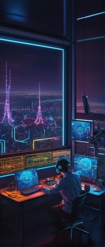 cyberpunk,computer room,modern office,the server room,cyberspace,computer desk,computer workstation,neon human resources,cyber,working space,cityscape,tokyo city,night administrator,sci fi surgery room,computer,desk,aesthetic,study room,futuristic landscape,computer art,Art,Classical Oil Painting,Classical Oil Painting 16