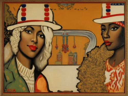 afro american girls,african art,beautiful african american women,afroamerican,afro-american,anmatjere women,tassili n'ajjer,african american woman,angolans,khokhloma painting,afro american,moorish,african culture,musicians,vintage art,vintage man and woman,flapper couple,1920s,two girls,twenties women,Illustration,Realistic Fantasy,Realistic Fantasy 21
