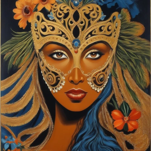 polynesian girl,polynesian,boho art,radha,moana,african art,oil painting on canvas,balinese,african woman,headdress,polynesia,indian art,tiger lily,indian headdress,african american woman,girl in a wreath,indigenous painting,krishna,venetian mask,indian woman,Illustration,Realistic Fantasy,Realistic Fantasy 21