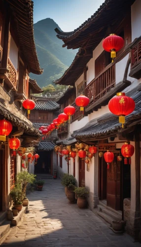 chinese architecture,chinese lanterns,chinese temple,hanging temple,yunnan,asian architecture,lanterns,hanging lantern,tibet,south korea,hanok,korean folk village,guizhou,oriental,huashan,narrow street,red lantern,illuminated lantern,bukchon,shaanxi province,Photography,General,Cinematic