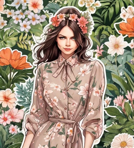 floral background,floral,girl in flowers,vintage floral,watercolor floral background,japanese floral background,floral dress,flora,flower background,spring background,flower painting,magnolia,retro flowers,springtime background,flowery,colorful floral,floral japanese,vintage flowers,girl in the garden,watercolor background,Digital Art,Sticker