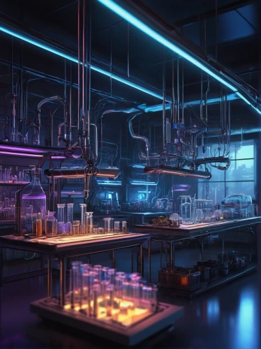 chemical laboratory,laboratory,refinery,lab,chemical plant,chemist,distillation,laboratory information,pharmacy,sci fi surgery room,neon coffee,nightclub,laboratory oven,neon drinks,formula lab,apothecary,industry,factories,neon light drinks,sci fiction illustration,Conceptual Art,Fantasy,Fantasy 21