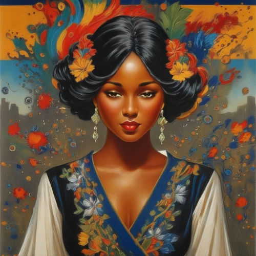 african american woman,african woman,beautiful african american women,geisha girl,west indian jasmine,black woman,jasmine blossom,oriental princess,jasmine,geisha,nigeria woman,afro american girls,afro-american,oil painting on canvas,african art,afro american,fantasy portrait,oriental girl,vintage art,polynesian girl,Illustration,Realistic Fantasy,Realistic Fantasy 21