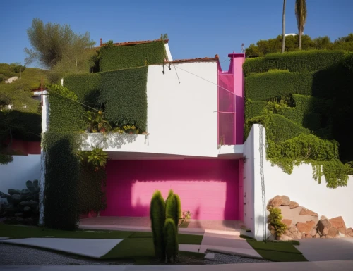 render,cubic house,pink grass,dunes house,3d rendering,modern house,3d render,pink squares,bougainvilleas,landscaping,cube house,mid century house,villa,garden elevation,3d rendered,residential house,private house,model house,holiday villa,home landscape,Photography,General,Realistic