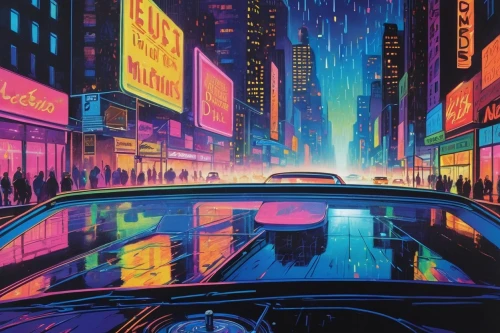 80s,cityscape,city lights,cyberpunk,colorful city,new york taxi,would a background,tokyo,tokyo city,neon lights,neon arrows,citylights,drive,city car,1980's,neon,metropolis,night highway,1980s,3d car wallpaper,Conceptual Art,Daily,Daily 31