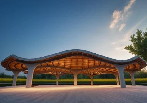 amphitheater,wood structure,pavilion,pergola,wooden roof,outdoor structure,bandstand,gazebo,benches,dupage opera theatre,open air theatre,folding roof,tempodrom,wooden bench,roof structures,archidaily,equestrian center,outdoor bench,pop up gazebo,three centered arch,Photography,General,Realistic