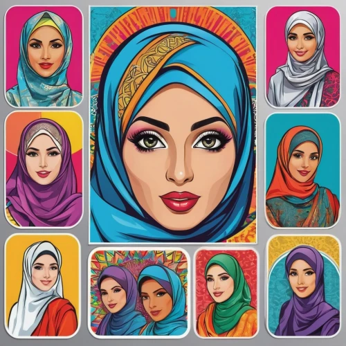 hijab,muslim woman,headscarf,muslima,hijaber,women's cosmetics,islamic girl,muslim background,pop art people,popart,muslim,jilbab,cool pop art,women's eyes,pop art style,modern pop art,women's accessories,pop art colors,islamic,muslims,Unique,Design,Sticker