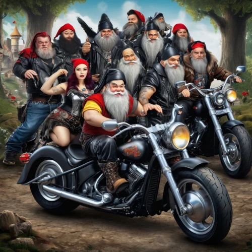 family motorcycle,motorcycles,santa clauses,harley-davidson,harley davidson,motorcycling,santa sleigh,dwarves,party bike,gnomes,santons,st claus,motorcycle tours,motorbike,scandia gnomes,motorcycle tour,motorcycle,fantasy picture,santarun,biker,Illustration,Realistic Fantasy,Realistic Fantasy 02