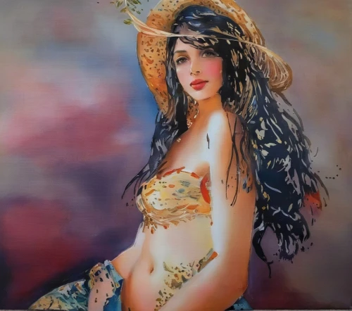 oil painting,polynesian girl,oil painting on canvas,the sea maid,hula,boho art,fantasy art,moana,arabian,persian,photo painting,oil on canvas,art painting,radha,fantasy portrait,oil paint,ancient egyptian girl,fantasy woman,italian painter,iranian,Illustration,Paper based,Paper Based 04