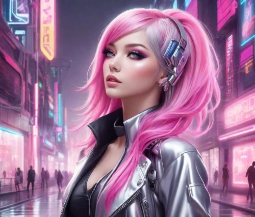 cyberpunk,pink lady,streampunk,pink dawn,pink hair,pink beauty,pink city,world digital painting,anime 3d,cyber,pink background,cg artwork,pink,music background,cybernetics,anime girl,cyberspace,pink vector,fantasy portrait,color pink