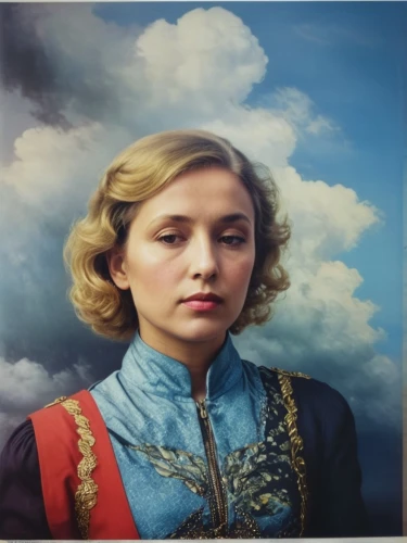 girl in a historic way,miss circassian,aurora-falter,joan of arc,eglantine,aurora,social,oil painting on canvas,mystical portrait of a girl,british actress,universal exhibition of paris,portrait of a girl,cd cover,woman holding pie,blonde woman,la violetta,vintage female portrait,portrait background,sky,portrait of christi,Art,Artistic Painting,Artistic Painting 27