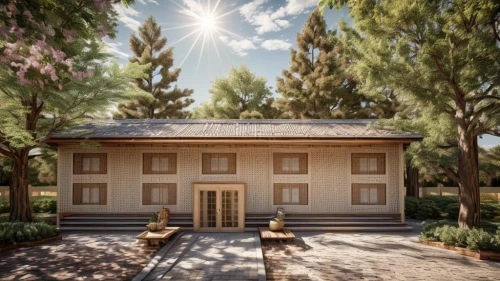 3d rendering,model house,wooden house,ancient olympia,timber house,garden elevation,render,build by mirza golam pir,caravansary,roman villa,log cabin,qasr azraq,mortuary temple,prefabricated buildings,doll's house,3d render,house with caryatids,wooden facade,greek temple,3d rendered