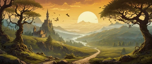 fantasy landscape,fantasy picture,the mystical path,mushroom landscape,druid grove,futuristic landscape,northrend,landscape background,mountain landscape,pilgrimage,elven forest,mountain scene,an island far away landscape,barren,the valley of the,hiking path,mountain settlement,world digital painting,mountain world,mountainous landscape,Illustration,Vector,Vector 04