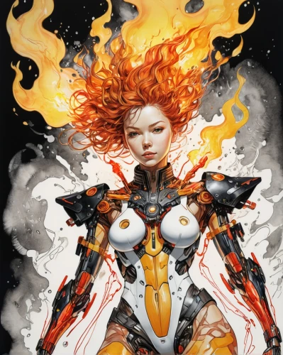 fire angel,fiery,fire siren,flame spirit,firestar,firethorn,flame of fire,human torch,phoenix,transistor,pillar of fire,burning torch,burning hair,fire master,burning earth,firespin,dancing flames,combustion,fire-eater,burning,Illustration,Japanese style,Japanese Style 01
