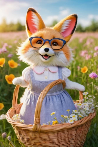 child fox,cute fox,adorable fox,flowers in basket,a fox,garden-fox tail,little fox,peaches in the basket,fox,fennec,flower basket,fennec fox,springtime background,flower background,picking flowers,flowers in wheel barrel,kit fox,spring background,flower animal,animals play dress-up,Art,Artistic Painting,Artistic Painting 40