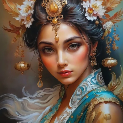 indian art,radha,indian bride,indian woman,lakshmi,east indian,indian girl,mystical portrait of a girl,oriental princess,fantasy portrait,jasmine blossom,balinese,krishna,jaya,indian girl boy,fantasy art,jasmine,indian headdress,hare krishna,ethnic dancer,Illustration,Paper based,Paper Based 04