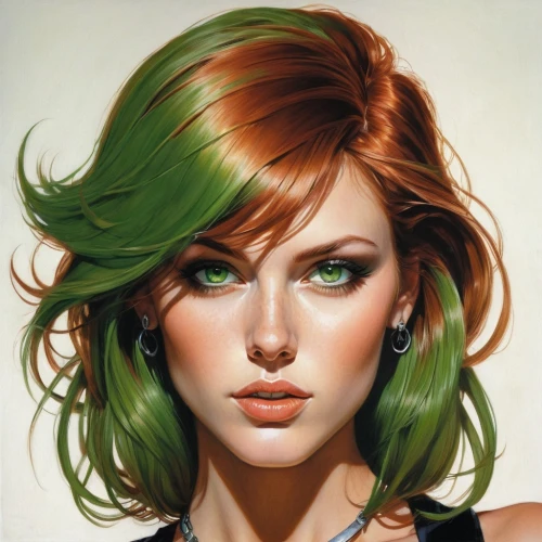 green,girl portrait,hair coloring,green skin,emerald,woman face,green snake,asymmetric cut,young woman,portrait of a girl,bouffant,pixie-bob,artist color,fantasy portrait,green and white,green eyes,green mamba,red-haired,woman's face,transistor,Conceptual Art,Fantasy,Fantasy 04