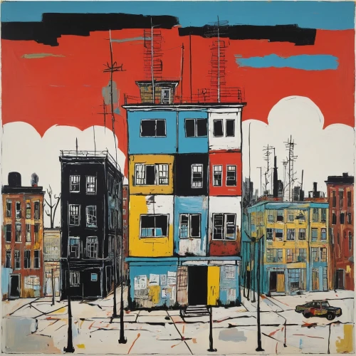 row houses,crane houses,mondrian,baltimore,colorful city,harlem,urban landscape,carol colman,janome chow,orlovsky,city scape,tenement,real-estate,townscape,martin fisher,andy warhol,postmasters,red lighthouse,high-wire artist,housetop,Art,Artistic Painting,Artistic Painting 51