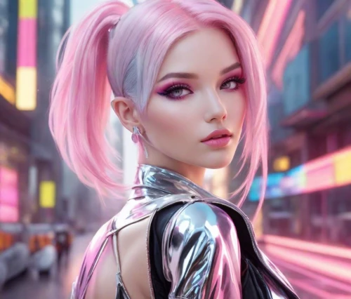 cyberpunk,pink beauty,pink hair,barbie,futuristic,luka,pink vector,punk,pink background,hong,neo-burlesque,cyber,pink dawn,pink lady,hk,barbie doll,cg artwork,world digital painting,anime girl,pink
