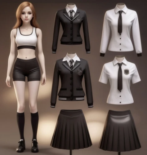 women's clothing,bolero jacket,martial arts uniform,designer dolls,fashion doll,ladies clothes,school uniform,fashion dolls,black and white pieces,a uniform,fashionable clothes,school clothes,police uniforms,uniforms,cheerleading uniform,clothing,women clothes,gothic fashion,3d model,formal wear,Photography,General,Natural