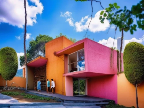 colorful facade,cube house,cubic house,mid century house,cube stilt houses,athens art school,queretaro,villas,chile house,smart house,modern architecture,exterior decoration,model house,dunes house,casa fuster hotel,residential house,house shape,mexico city,woman house,villa,Photography,General,Realistic