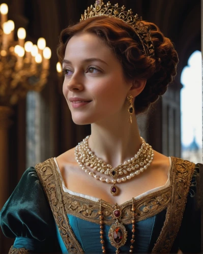 queen anne,tudor,british actress,elizabeth i,the crown,victoria,princess' earring,angelica,celtic queen,girl in a historic way,princess sofia,isabella,princess anna,gold crown,beautiful bonnet,cepora judith,tiara,accolade,jane austen,cinderella,Conceptual Art,Sci-Fi,Sci-Fi 01