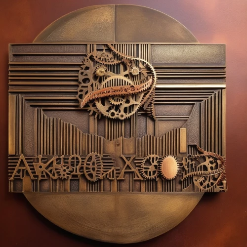 wooden signboard,art deco ornament,wall decoration,wood carving,wooden sign,carved wall,carved wood,decorative letters,art deco,wood art,wall clock,wall decor,patterned wood decoration,alligator sculpture,wall plate,door sign,ark,japanese restaurant,wall panel,sound studo,Illustration,Realistic Fantasy,Realistic Fantasy 13