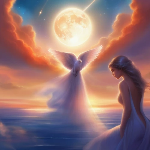 fairies aloft,blue moon rose,angel wing,angel wings,fantasy picture,sun and moon,celestial bodies,angel lanterns,moon and star,celestial body,moon and star background,love angel,winged heart,angels,sun moon,celestial,celestial phenomenon,angelology,constellation swan,guiding light,Illustration,Realistic Fantasy,Realistic Fantasy 01