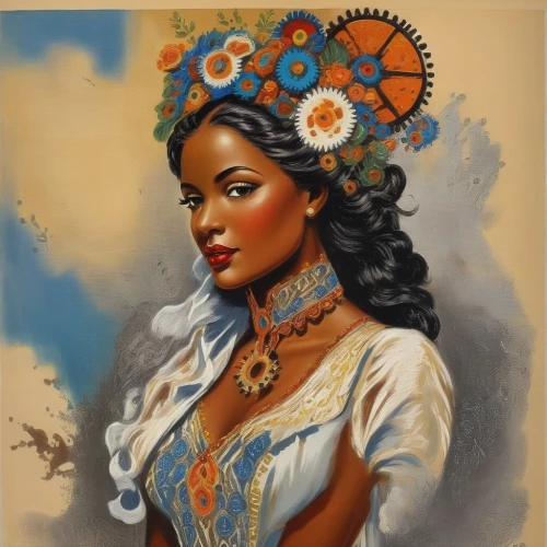 african american woman,african woman,polynesian girl,beautiful african american women,black woman,afro-american,afro american girls,peruvian women,nigeria woman,afro american,west indian jasmine,african art,vintage woman,vintage art,moorish,headdress,boho art,afroamerican,african culture,beautiful bonnet,Illustration,Realistic Fantasy,Realistic Fantasy 21