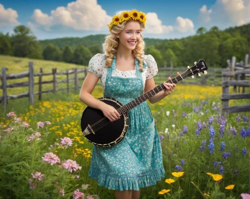 country dress,bluegrass,folk music,countrygirl,southern belle,heidi country,old country roses,magnolieacease,virginia sweetspire,jessamine,sound of music,country song,country-western dance,country,country style,folk costume,folk festival,vintage dress,banjo uke,tennessee,Illustration,Realistic Fantasy,Realistic Fantasy 22