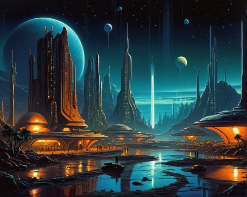 futuristic landscape,fantasy landscape,alien world,alien planet,sci fiction illustration,scifi,fantasy city,sci fi,sci - fi,sci-fi,ancient city,futuristic architecture,space art,space port,fantasy world,space ships,aurora village,lunar landscape,exoplanet,federation,Conceptual Art,Sci-Fi,Sci-Fi 20