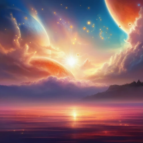fantasy landscape,moon and star background,space art,full hd wallpaper,landscape background,starscape,fantasy picture,sunburst background,astronomy,celestial phenomenon,celestial,universe,unicorn background,star sky,alien planet,planet alien sky,colorful star scatters,dream world,fairy galaxy,celestial bodies,Illustration,Realistic Fantasy,Realistic Fantasy 01