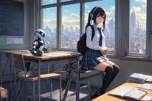 classroom,class room,desk,school desk,study room,girl studying,girl at the computer,tutor,office desk,elementary,kotobukiya,blur office background,anime 3d,student,teacher,desk top,classroom training,school uniform,tutoring,schoolgirl,Illustration,Realistic Fantasy,Realistic Fantasy 16