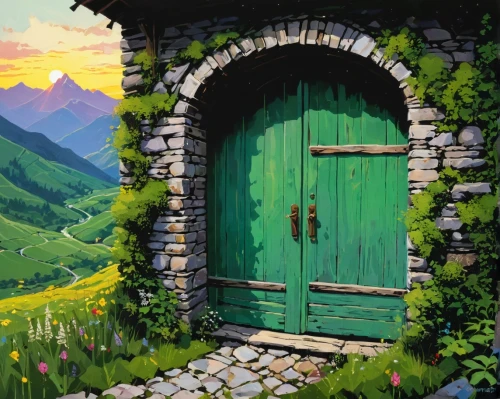 fairy door,garden door,wooden door,the door,open door,old door,door,home door,studio ghibli,doors,doorway,blue door,farm gate,iron door,world digital painting,digital painting,steel door,cartoon video game background,metallic door,the threshold of the house,Conceptual Art,Oil color,Oil Color 07