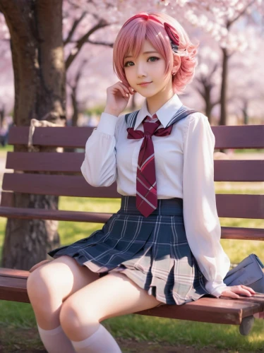 sitting on a chair,anime japanese clothing,bulli,japanese sakura background,sakura background,sakura,cosplay image,sitting,sakura blossom,cherry petals,sakura mochi,anime girl,kawaii,bench,mc,japanese kawaii,sakura blossoms,sakura flower,red bench,sit,Photography,Documentary Photography,Documentary Photography 18