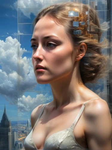 world digital painting,digital compositing,image manipulation,city ​​portrait,photoshop manipulation,woman thinking,sci fiction illustration,photo manipulation,photomanipulation,portrait background,mystical portrait of a girl,fantasy portrait,photo painting,digital artwork,digital art,digital painting,portrait photographers,adobe photoshop,photoshop school,skycraper,Art,Classical Oil Painting,Classical Oil Painting 13