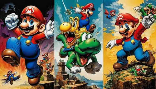 super mario brothers,mario bros,super mario,mario,luigi,game characters,4,greed,christmas icons,x3,toadstools,5,yoshi,9,6,loss,comic characters,3,cg artwork,nes