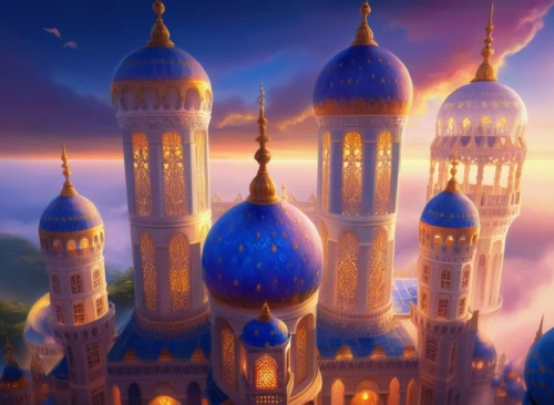 ramadan background,mosques,minarets,islamic architectural,islamic lamps,rem in arabian nights,al nahyan grand mosque,house of allah,grand mosque,sheikh zayed grand mosque,roof domes,arabic background,riad,aladdin,gold castle,big mosque,madina,sheikh zayed mosque,world digital painting,star mosque,Illustration,Realistic Fantasy,Realistic Fantasy 01