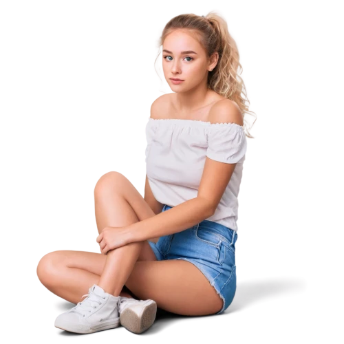 girl on a white background,girl in t-shirt,girl sitting,teen,skort,girl with cereal bowl,portrait background,isolated t-shirt,female model,jeans background,relaxed young girl,white clothing,women's clothing,girl in a long,white background,tshirt,girl in overalls,cute clothes,cotton top,white skirt,Conceptual Art,Fantasy,Fantasy 12