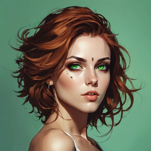 poison ivy,digital painting,fantasy portrait,girl portrait,transistor,emerald,green eyes,world digital painting,romantic portrait,woman portrait,bouffant,digital art,fawn,dryad,face portrait,clary,portrait background,portrait of a girl,young woman,green skin,Conceptual Art,Fantasy,Fantasy 06