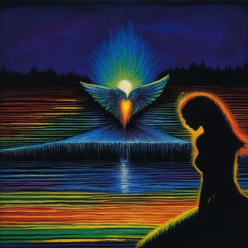 dove of peace,firebird,the annunciation,energy healing,angel wing,angelology,holy spirit,solar wind,bird of paradise,divine healing energy,constellation swan,psychedelic art,guiding light,pentecost,shamanic,solstice,baptism of christ,glass painting,summer solstice,mirror of souls,Illustration,Realistic Fantasy,Realistic Fantasy 33