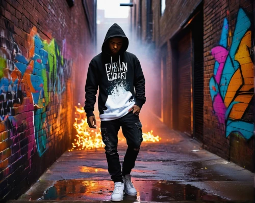 alleyway,fire background,alley,photo session in torn clothes,hooded man,city in flames,street fashion,arson,kendrick lamar,urban,riot,hoodie,human torch,streets,walking man,punk,fire artist,city youth,novelist,isolated t-shirt,Conceptual Art,Oil color,Oil Color 05